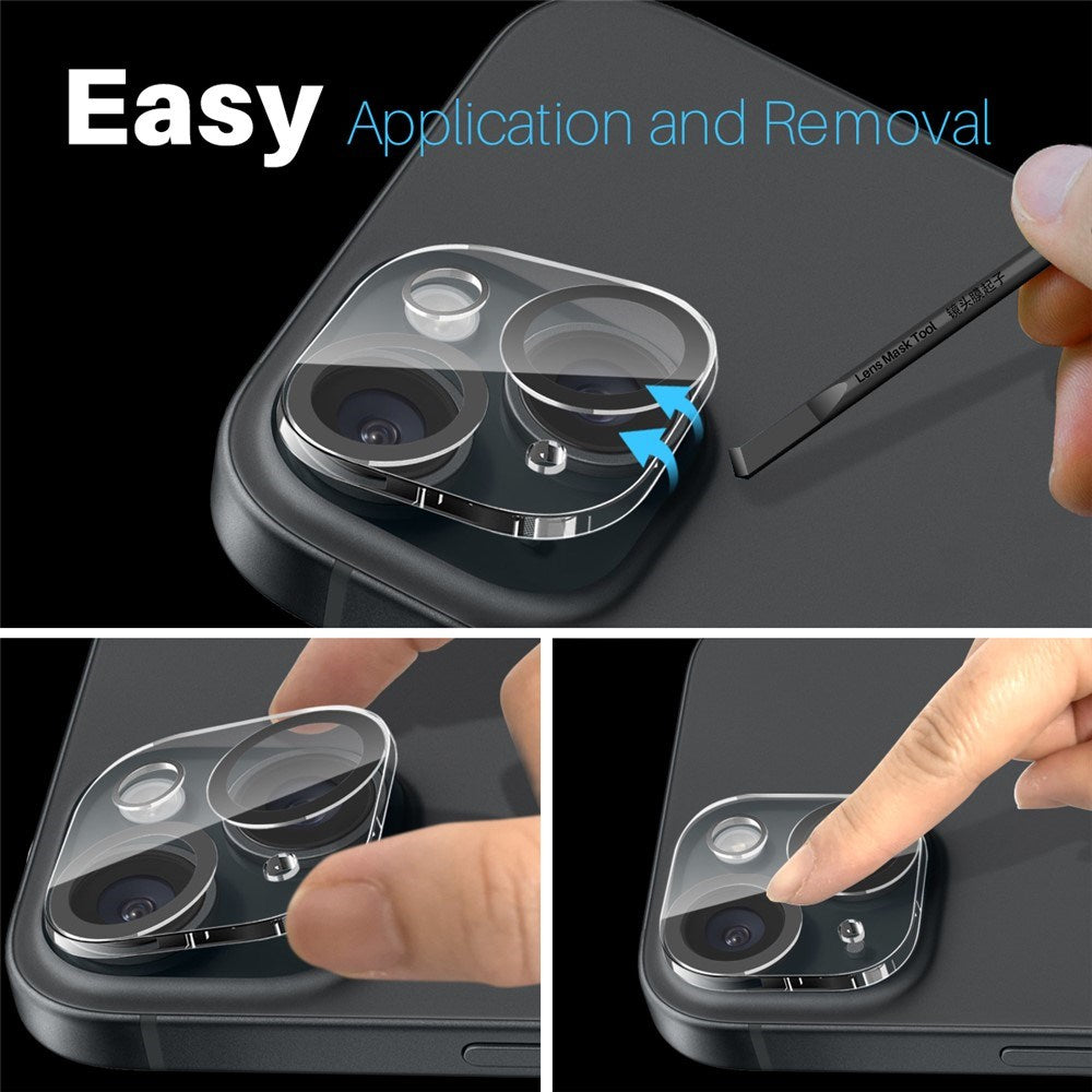 NORTHJO iPhone 15 / 15 Plus Herdet Kameralinseglass - Gjennomsiktig / Svart Kant