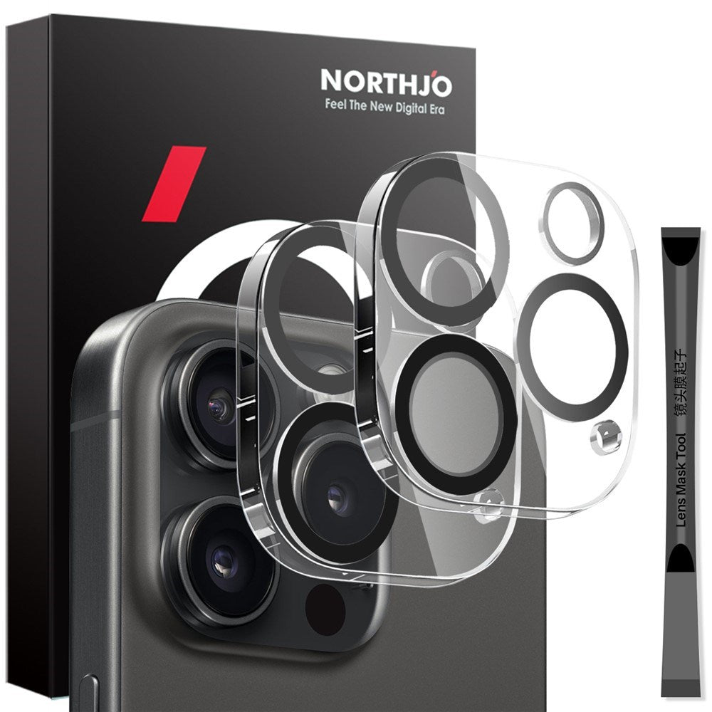 NORTHJO iPhone 16 Pro / 16 Pro Max Herdet Kameralinseglass - 2 stk. - Gjennomsiktig / Svart Kant