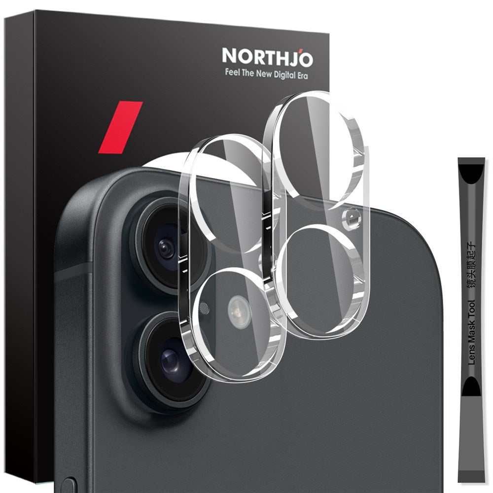 NORTHJO iPhone 16 / 16 Plus Herdet Kameralinseglass - 2 stk. - Gjennomsiktig