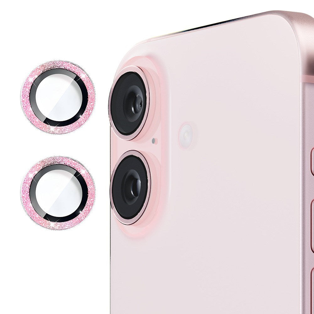 Kameralinsebeskyttelse m. Rhinstenen for iPhone 16 / 16 Plus - Rosa