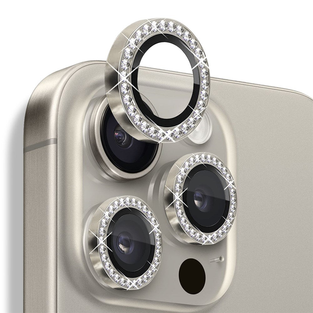 NORTHJO iPhone 16 Pro / 16 Pro Max Kameralinsebeskytter - Rhinestones - Beige