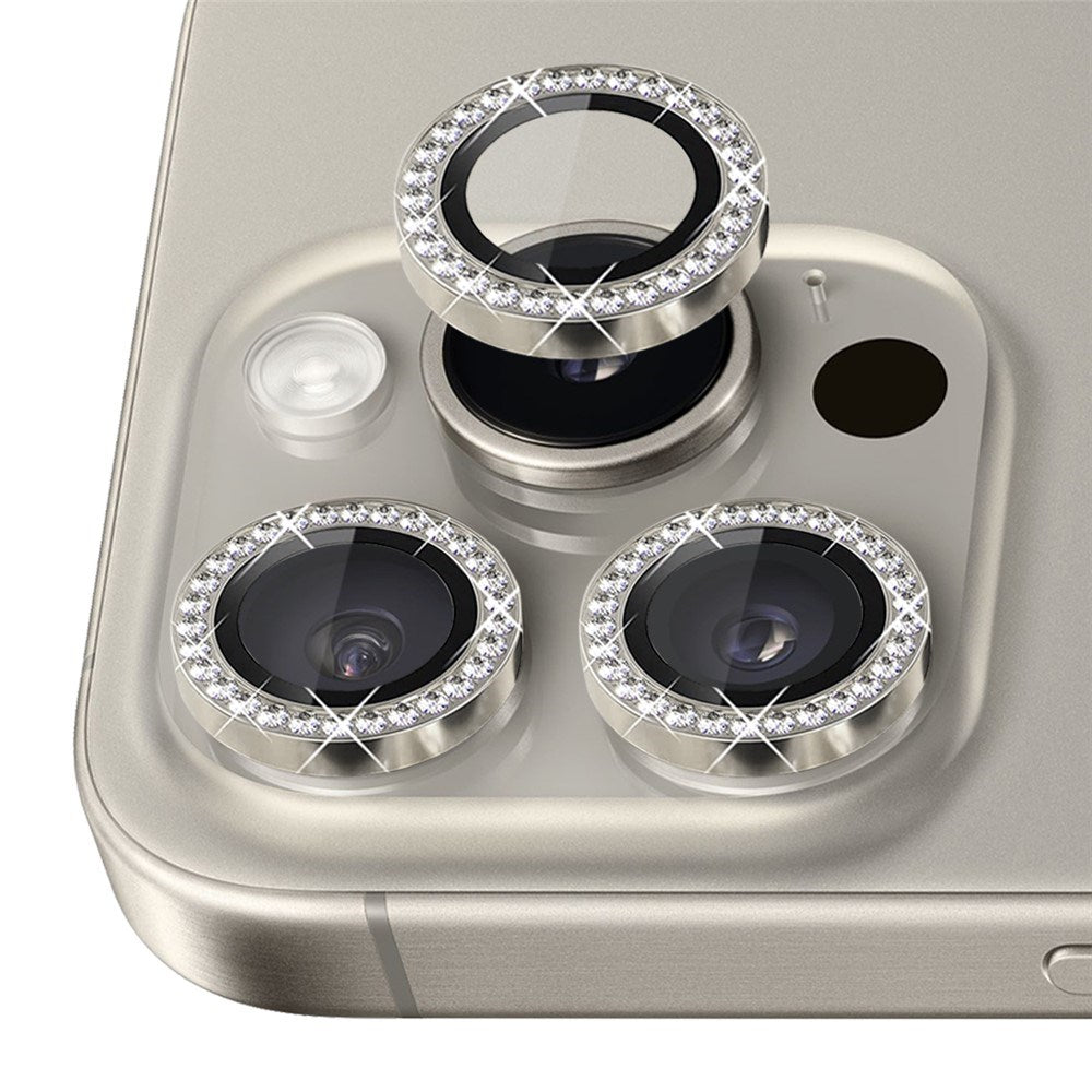 NORTHJO iPhone 16 Pro / 16 Pro Max Kameralinsebeskytter - Rhinestones - Beige