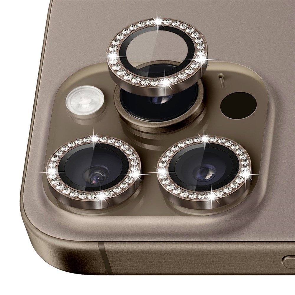 NORTHJO iPhone 16 Pro / 16 Pro Max Kameralinsebeskytter - Rhinestones - Brun