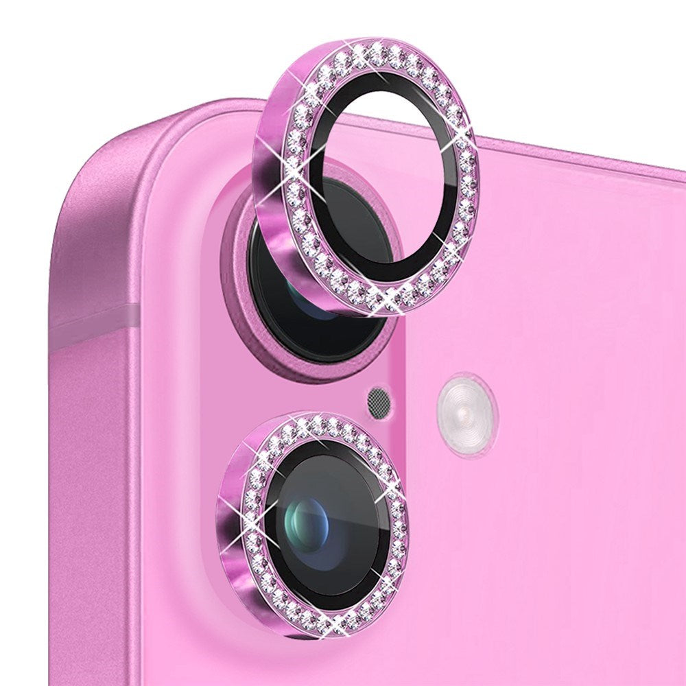 NORTHJO iPhone 16 / 16 Plus Kameralinsebeskytter - Rhinestones - Rosa