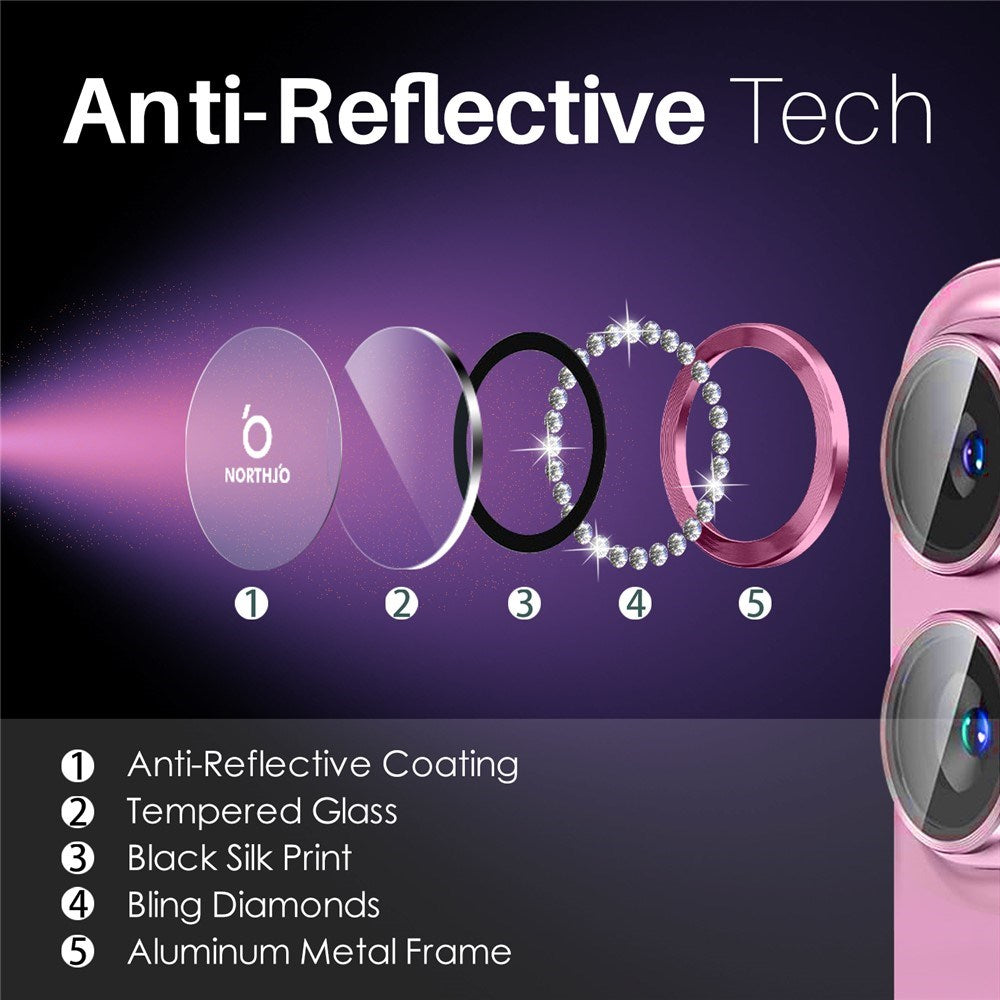 NORTHJO iPhone 16 / 16 Plus Kameralinsebeskytter - Rhinestones - Rosa