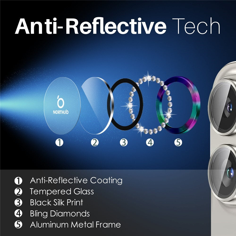 NORTHJO iPhone 16 / 16 Plus Kameralinsebeskytter - Rhinestones - Multi