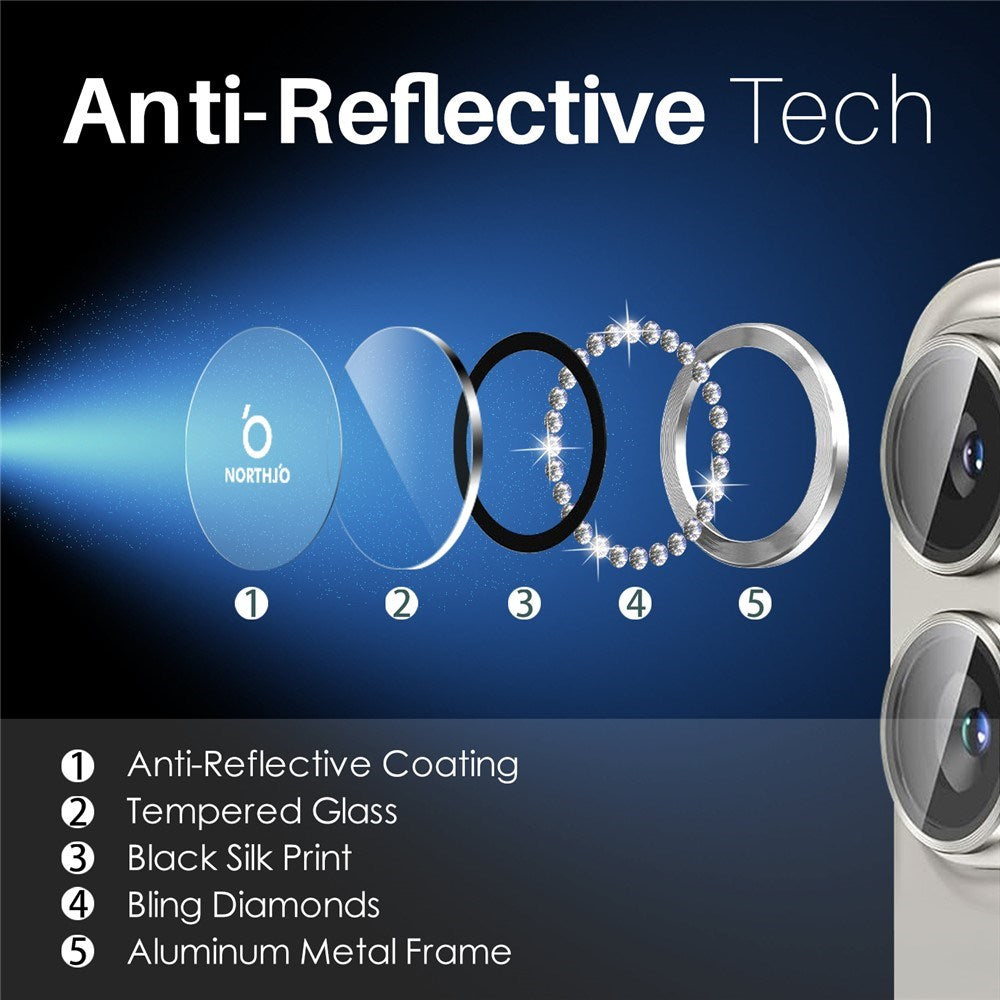 NORTHJO iPhone 16 / 16 Plus Kameralinsebeskytter - Rhinestones - Sølv