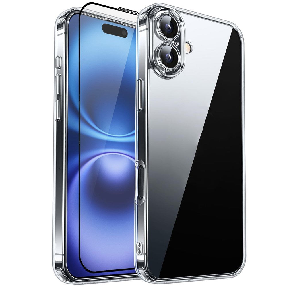 iPhone 16 Plus RURIHAI 2-i-1 Beskyttelsessett m. Fleksibelt Plast Deksel & Skjermbeskyttelsesglass - Gjennomsiktig