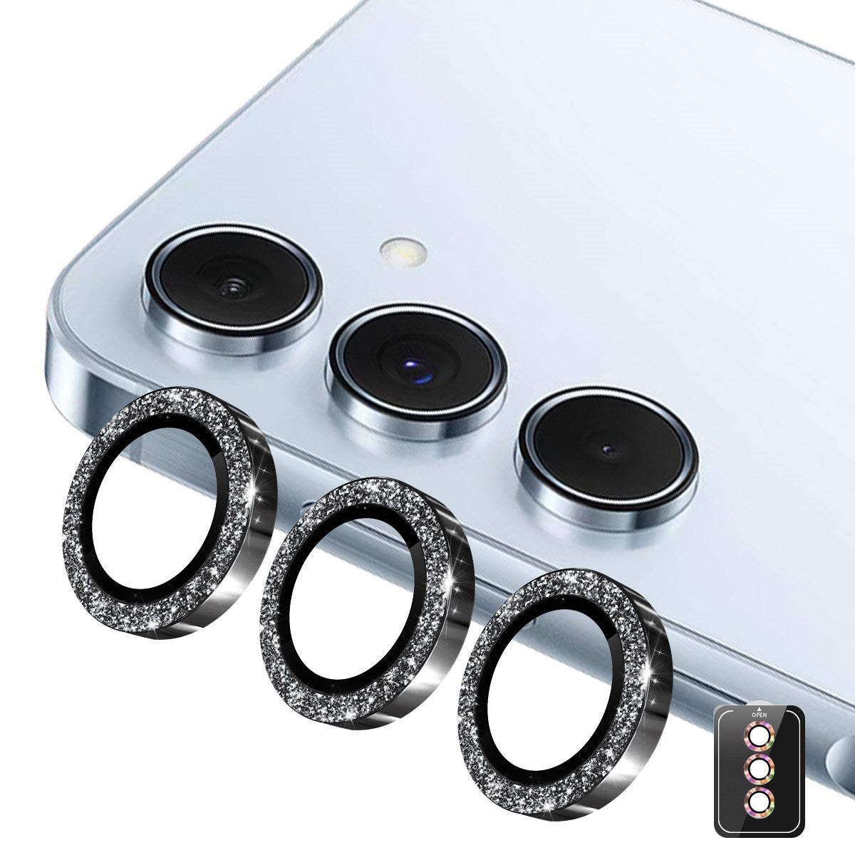 Samsung Galaxy A37 / A57 ENKAY Glitter Kameralinsebeskyttelse - Svart