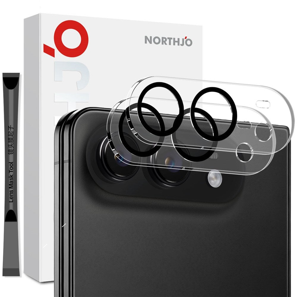 iPhone Fold NORTHJO Herdet Kameralinse Glass - 2 Stk. - Gjennomsiktig / Svart