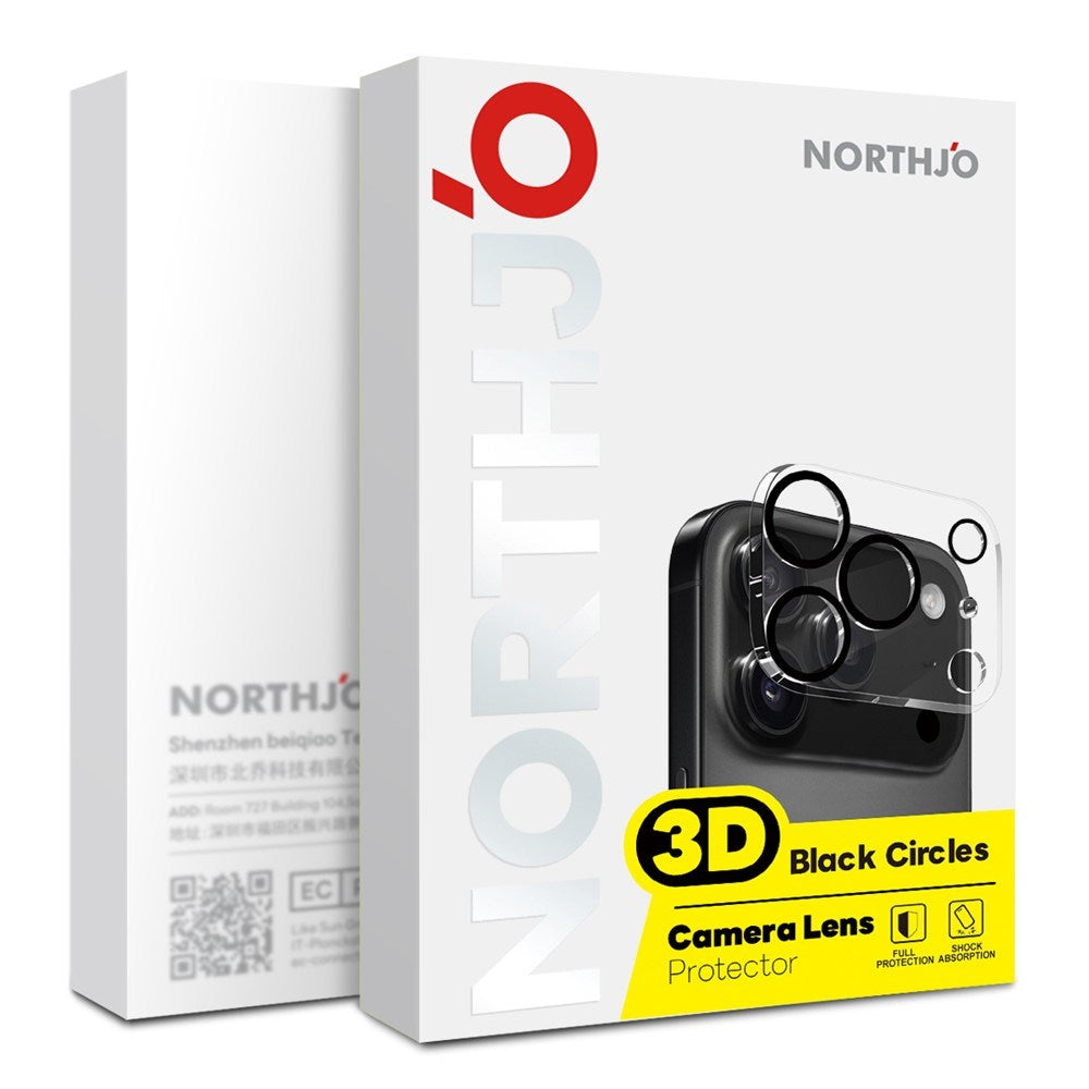 iPhone Fold NORTHJO Herdet Kameralinse Glass - 2 Stk. - Gjennomsiktig / Svart
