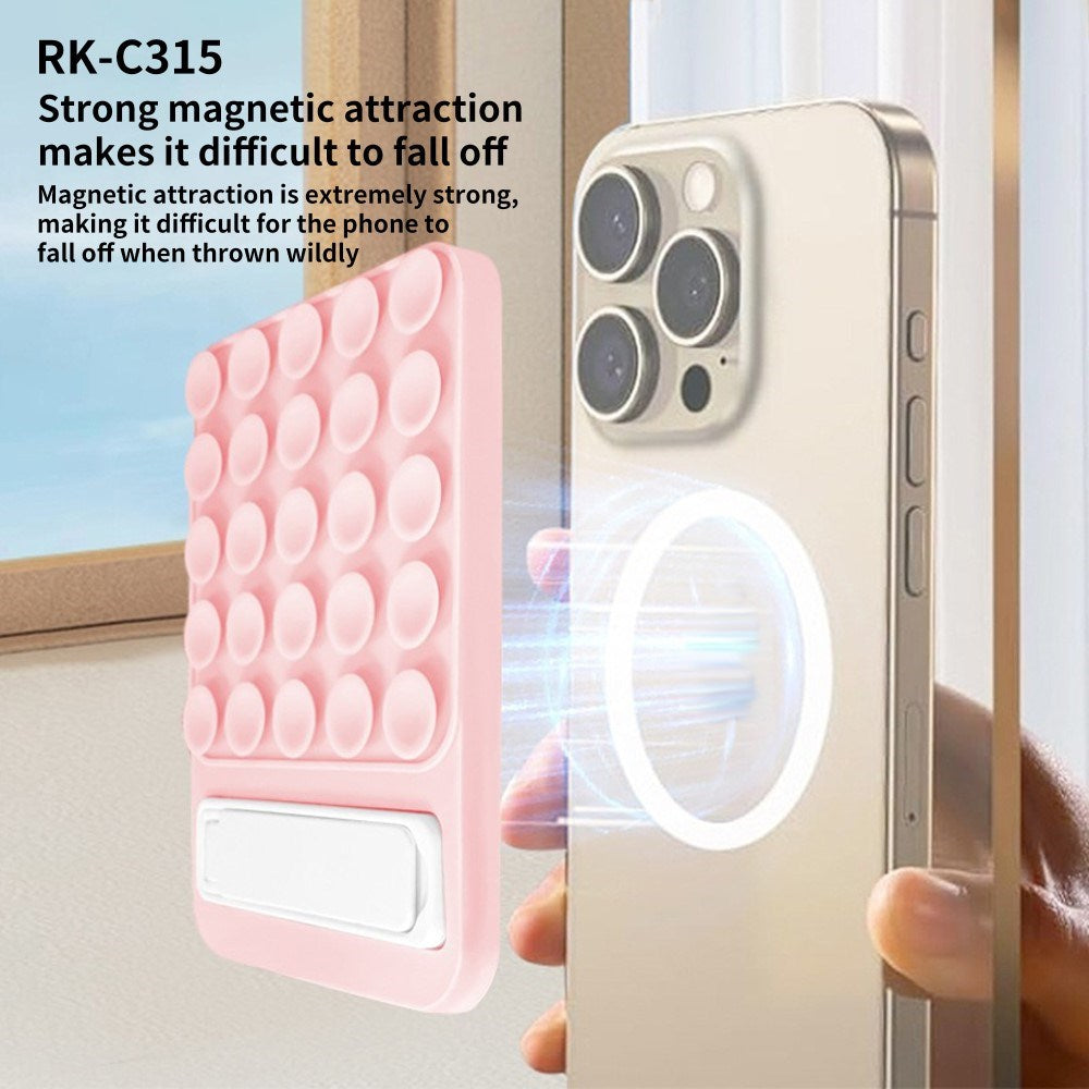 Magnetisk Silikon Sugekopp m. Kickstand - Rosa