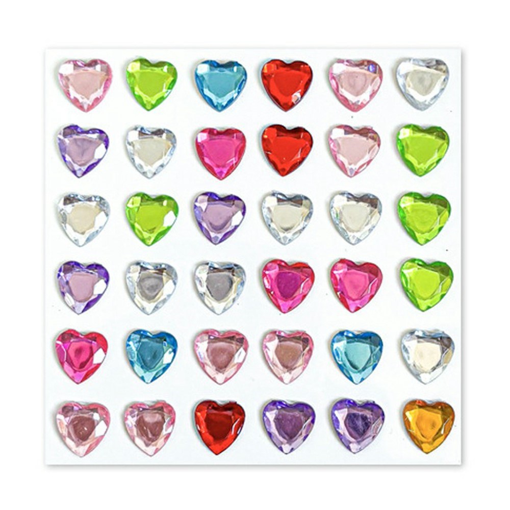 Flerfargede Selvklebende Krystall 3D Stickers - 36 stk - Hjerter