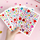 Flerfargede Selvklebende Krystall 3D Stickers - 88 stk - Hjerter