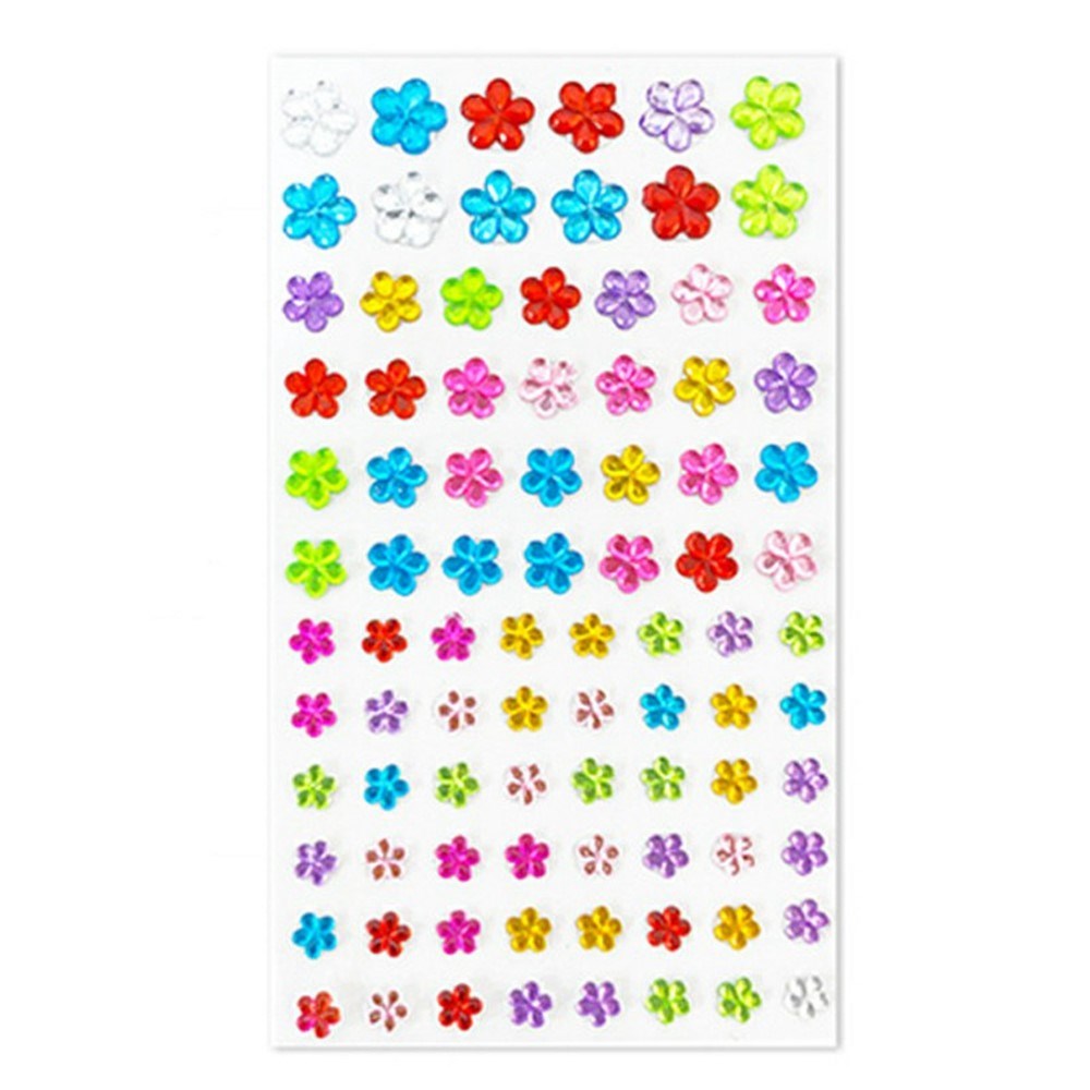 Flerfargede Selvklebende Krystall 3D Stickers - 88 stk - Blomster