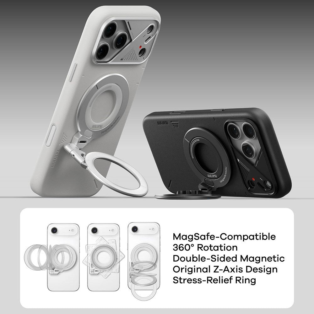 AULUMU 2-i-1 Magnetisk Fingerring / Mobilstativ - 360° Roterbar - MagSafe Kompatibel - Svart