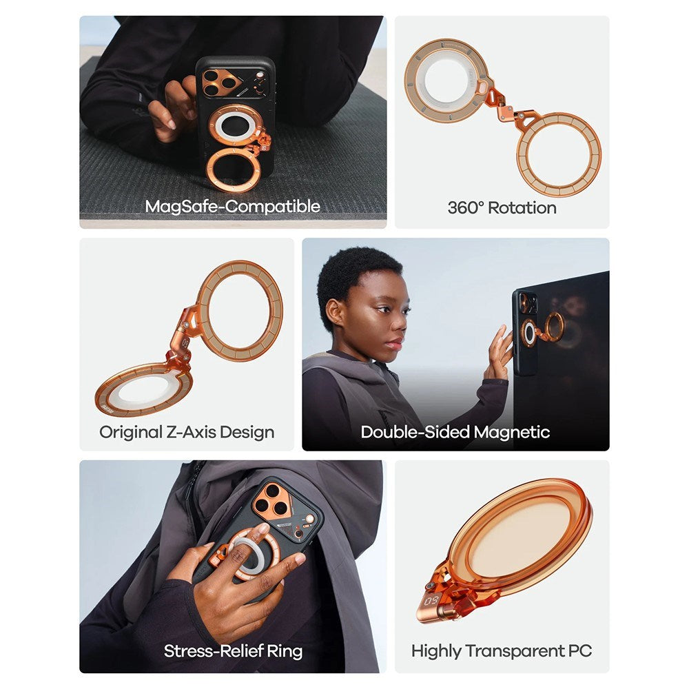 AULUMU Magnetisk 360° Roterende Mobilholder med Z-Akse - MagSafe Kompatibel - Oransje