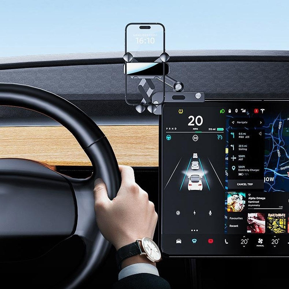Fjærbelastet Mobilholder for Skjerm - Tesla Model 3 / Model Y (2020-22) - Svart