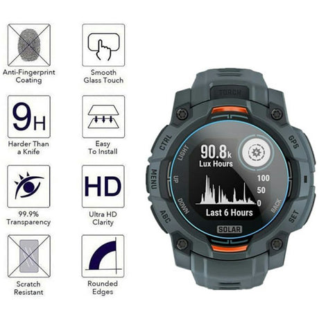 Garmin Instinct 3 AMOLED (45mm) Herdet Beskyttelsesglass - 3 stk - Gjennomsiktig