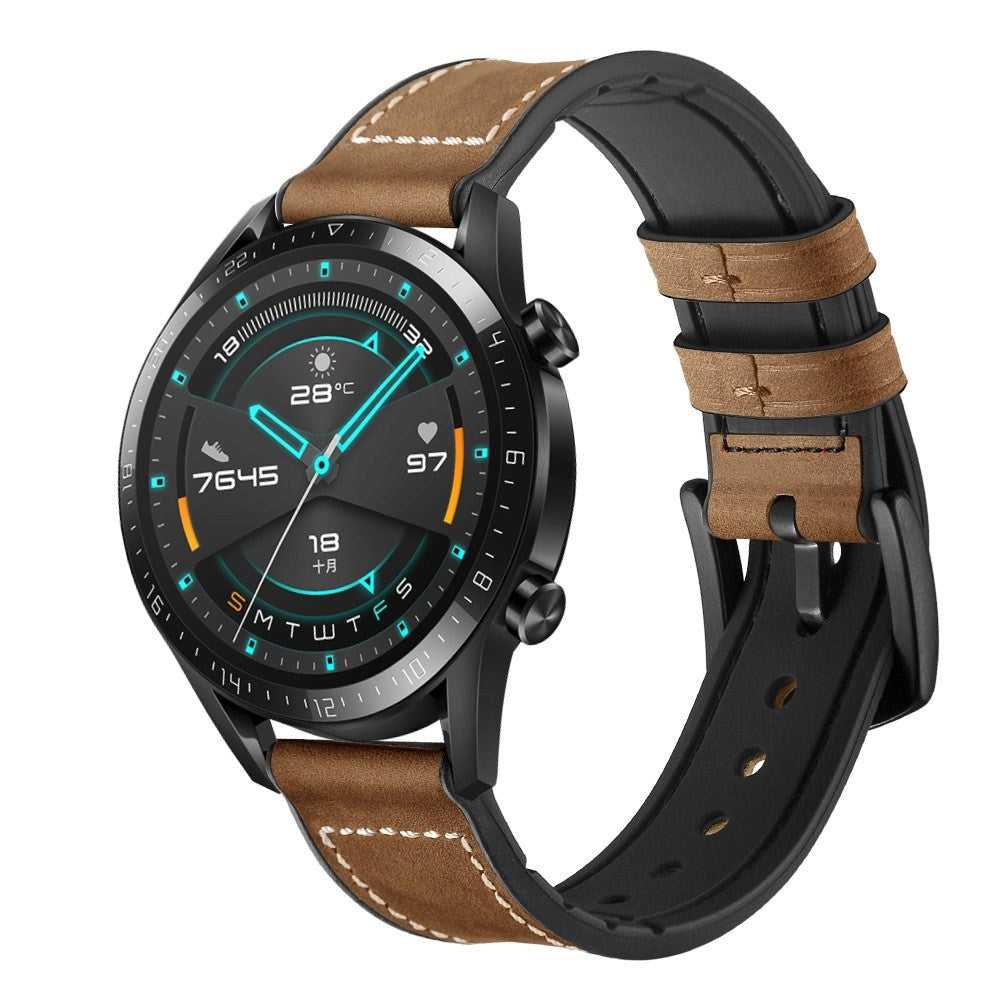 Smartwatch Universell (22mm) PU Skinnreim - Mørkebrun / Svart