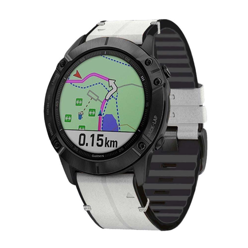 Universal Garmin 22mm ekte lær- og silikonrem - Hvit