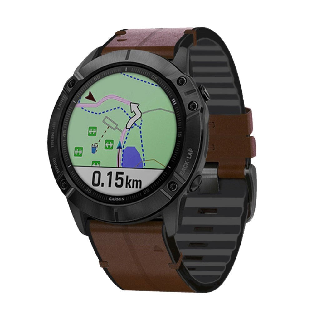 Universal Garmin 22mm QuickFit Kunst Skinn- og Silikonrem - Brun