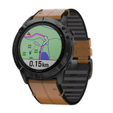 Universal Garmin-stropp (26mm QuickFit) lær- og silikonrem - Lysebrun / svart