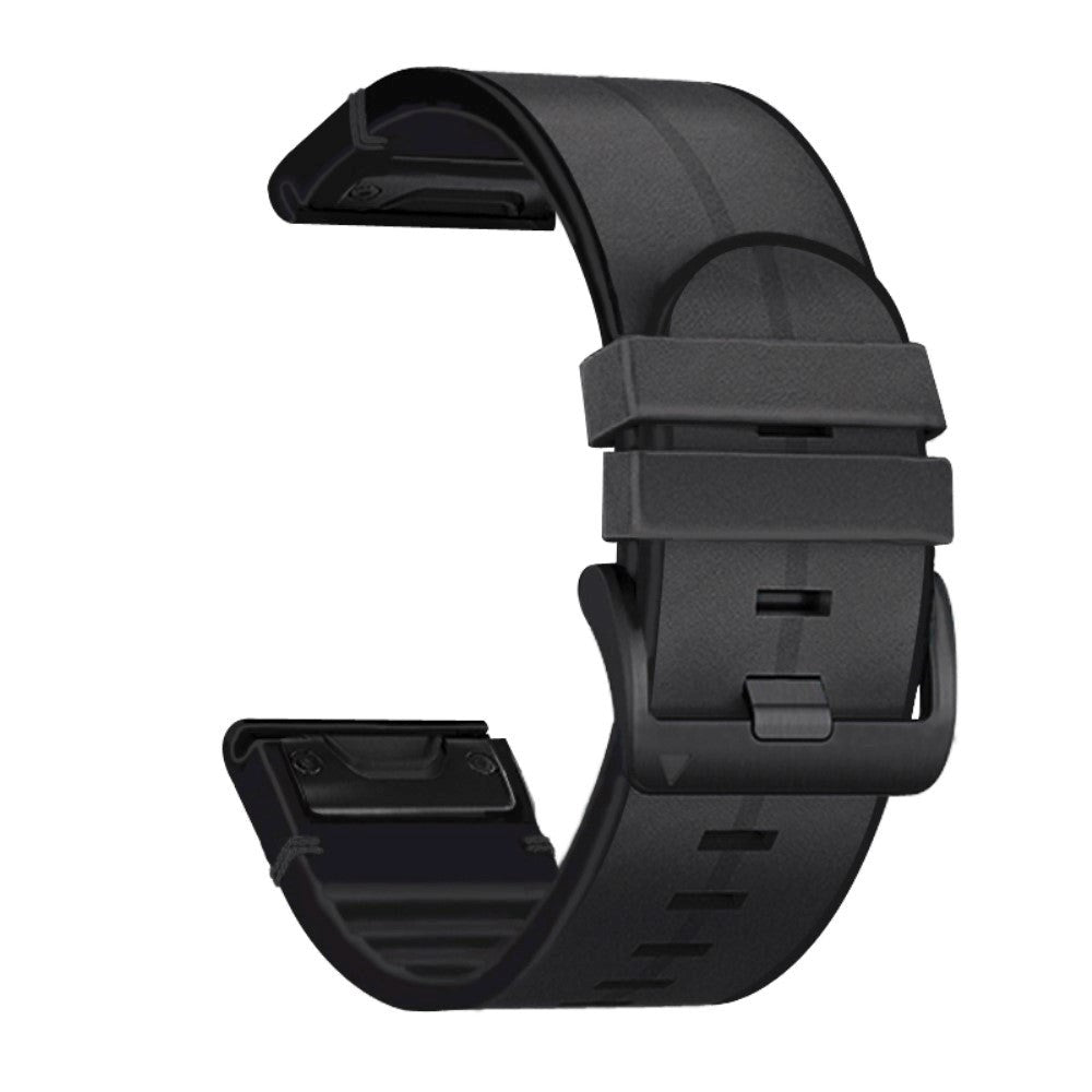 Universal Garmin-stropp (26mm QuickFit) skinn- og silikonrem - svart