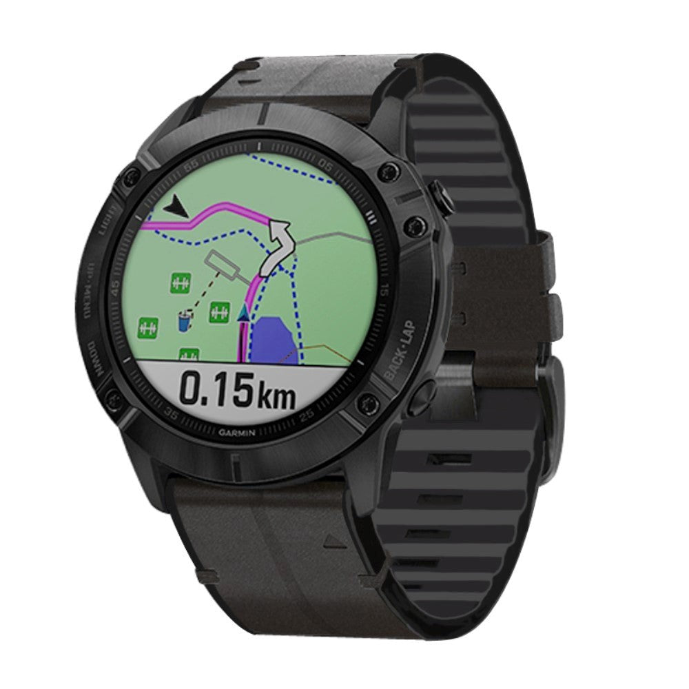 Universal Garmin-stropp (26mm QuickFit) skinn- og silikonrem - svart