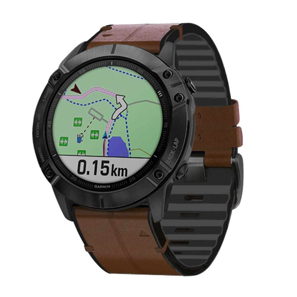 Universal Garmin-stropp (26mm QuickFit) lær- og silikonrem - Brun / svart