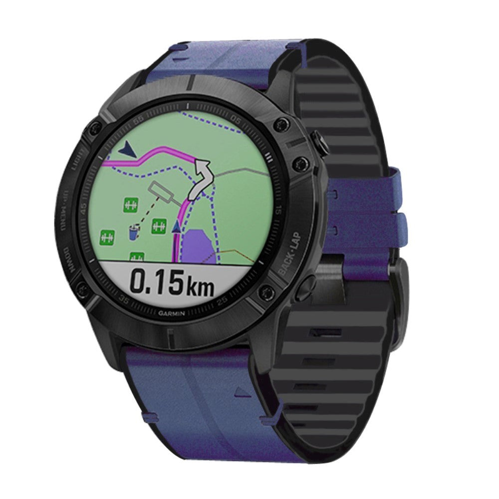 Universal Garmin-stropp (26mm QuickFit) Skinn- og Silikonrem - Blå