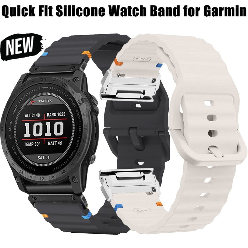 Universal Garmin 26mm QuickFit EIDERWOOD Wavy Silikon Reim - Mørkegrå