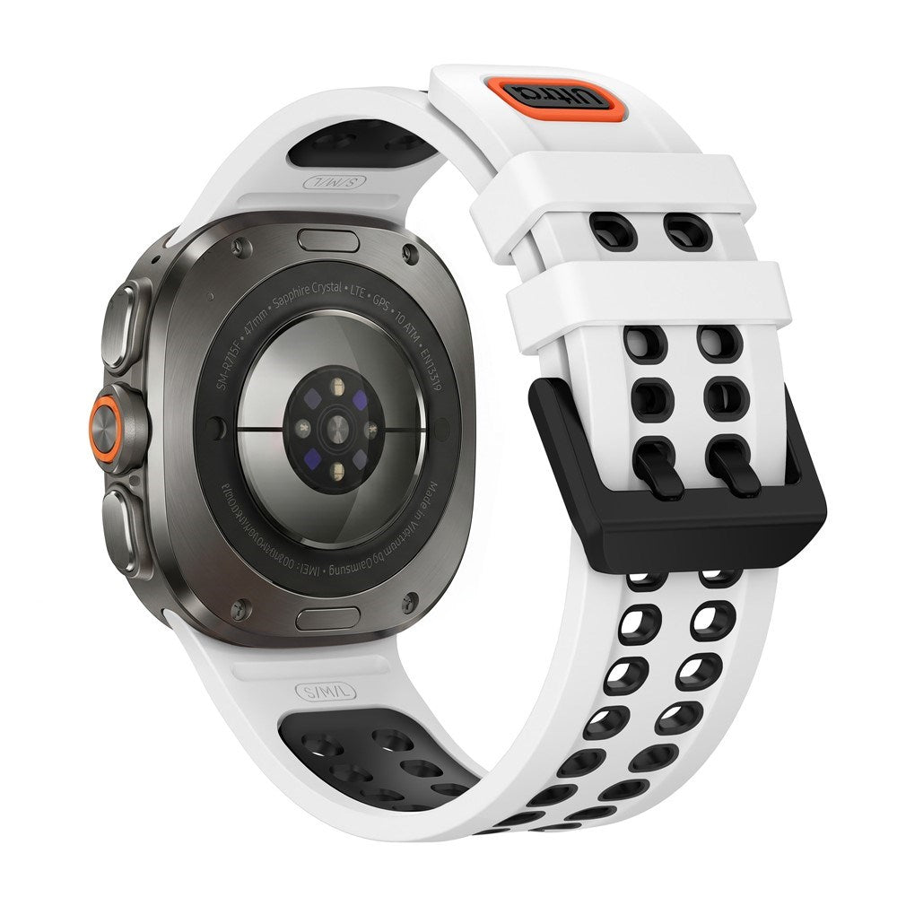 Samsung Galaxy Watch Ultra 2 / Ultra (47mm) Silikon Reim m. Ventilasjonshull - Hvit / Svart
