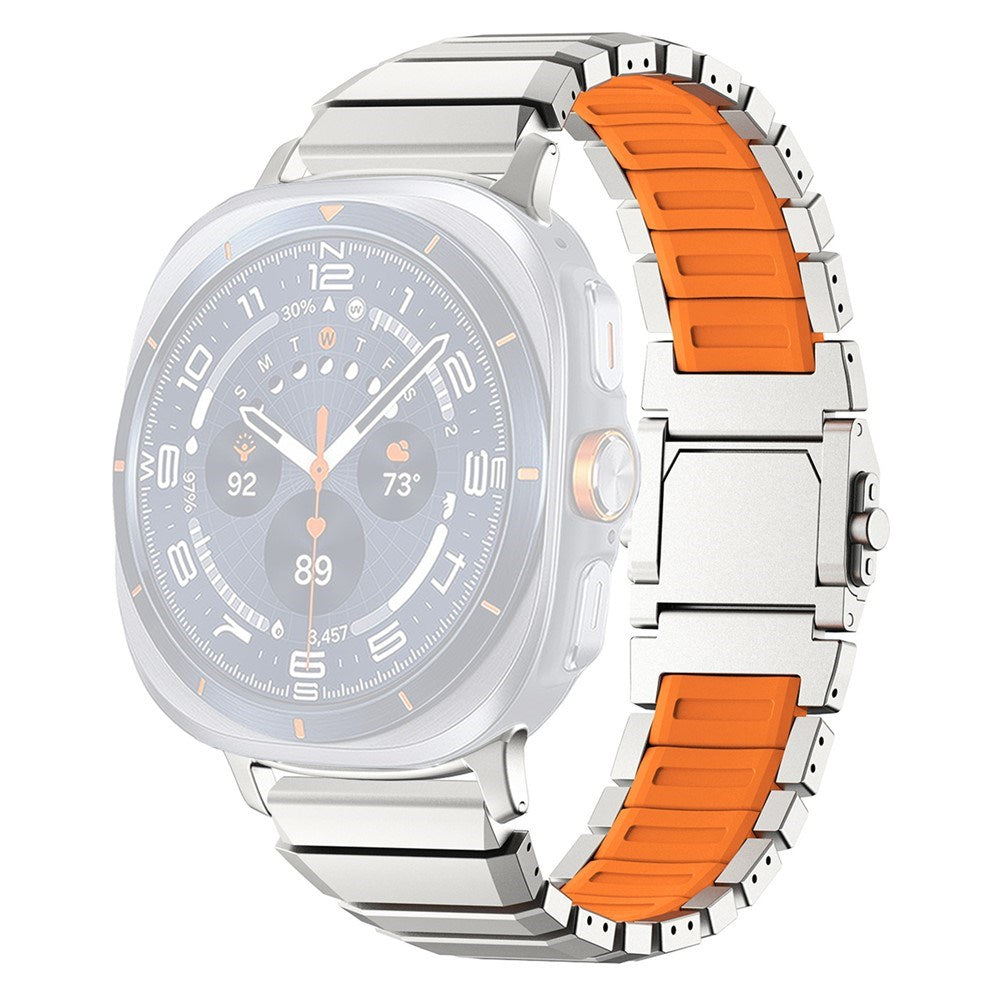 Samsung Galaxy Watch Ultra 2 / Ultra (47mm) Magnetisk Metall Reim m. Silikon - Sølv / Oransje