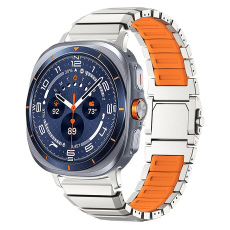 Samsung Galaxy Watch Ultra 2 / Ultra (47mm) Magnetisk Metall Reim m. Silikon - Sølv / Oransje