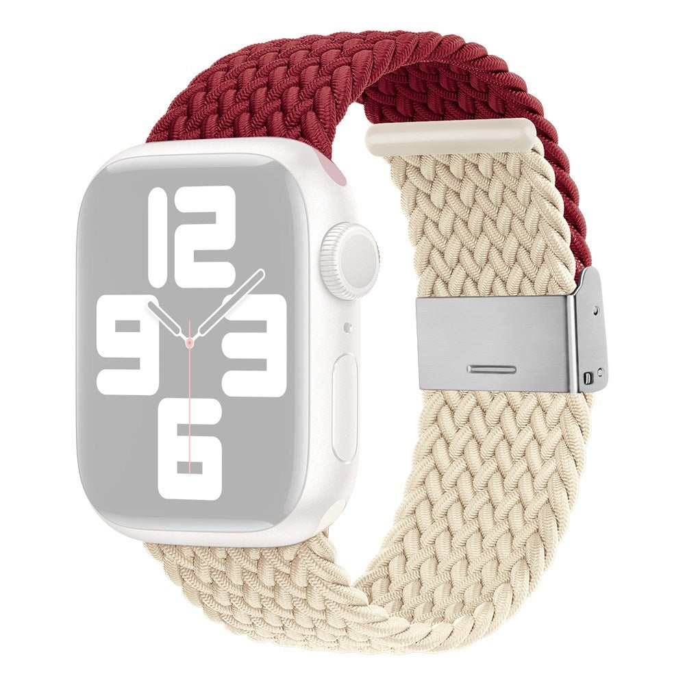 Apple Watch (38/40/SE/41/42 mm) tofarget nylonrem – Rød /Beige