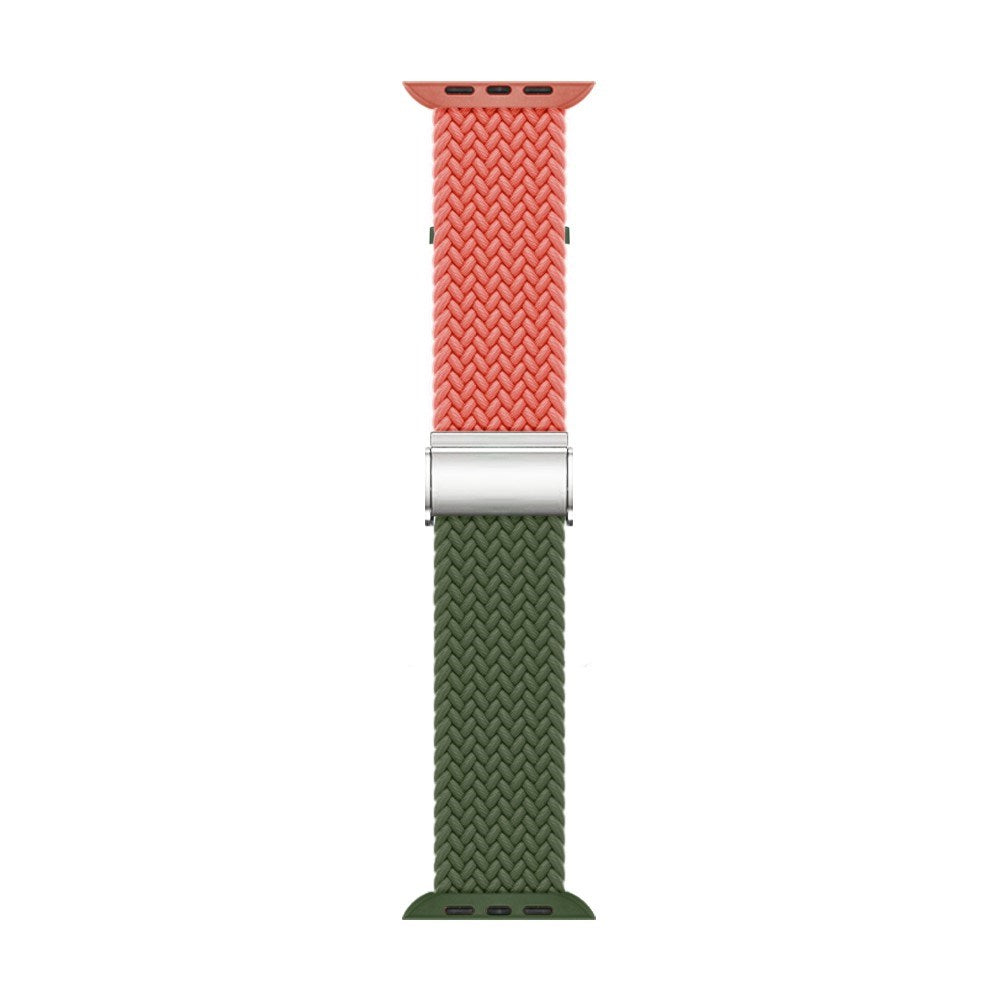 Apple Watch (38/40/SE/41/42 mm) tofarget nylonrem - Oransje / Grønn