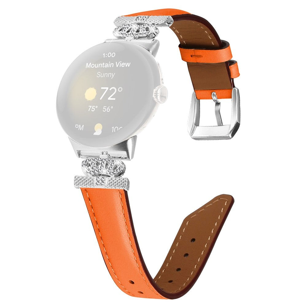 Google Pixel Watch 1 / 2 / 3 Kunstskinn Rem med Sølv Rhinstenen Spenne - Orange