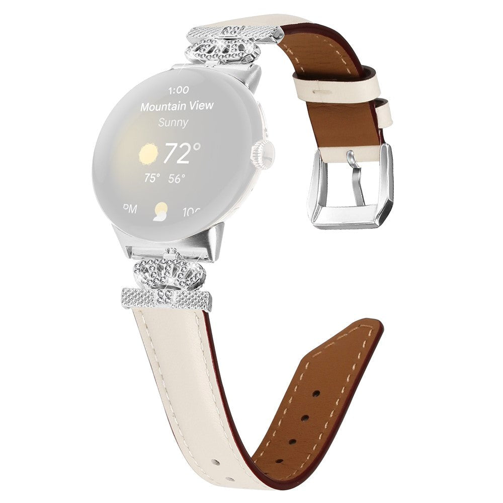 Google Pixel Watch 1 / 2 / 3 Kunstskinn Rem med Sølv Rhinstenen Spenne - Beige