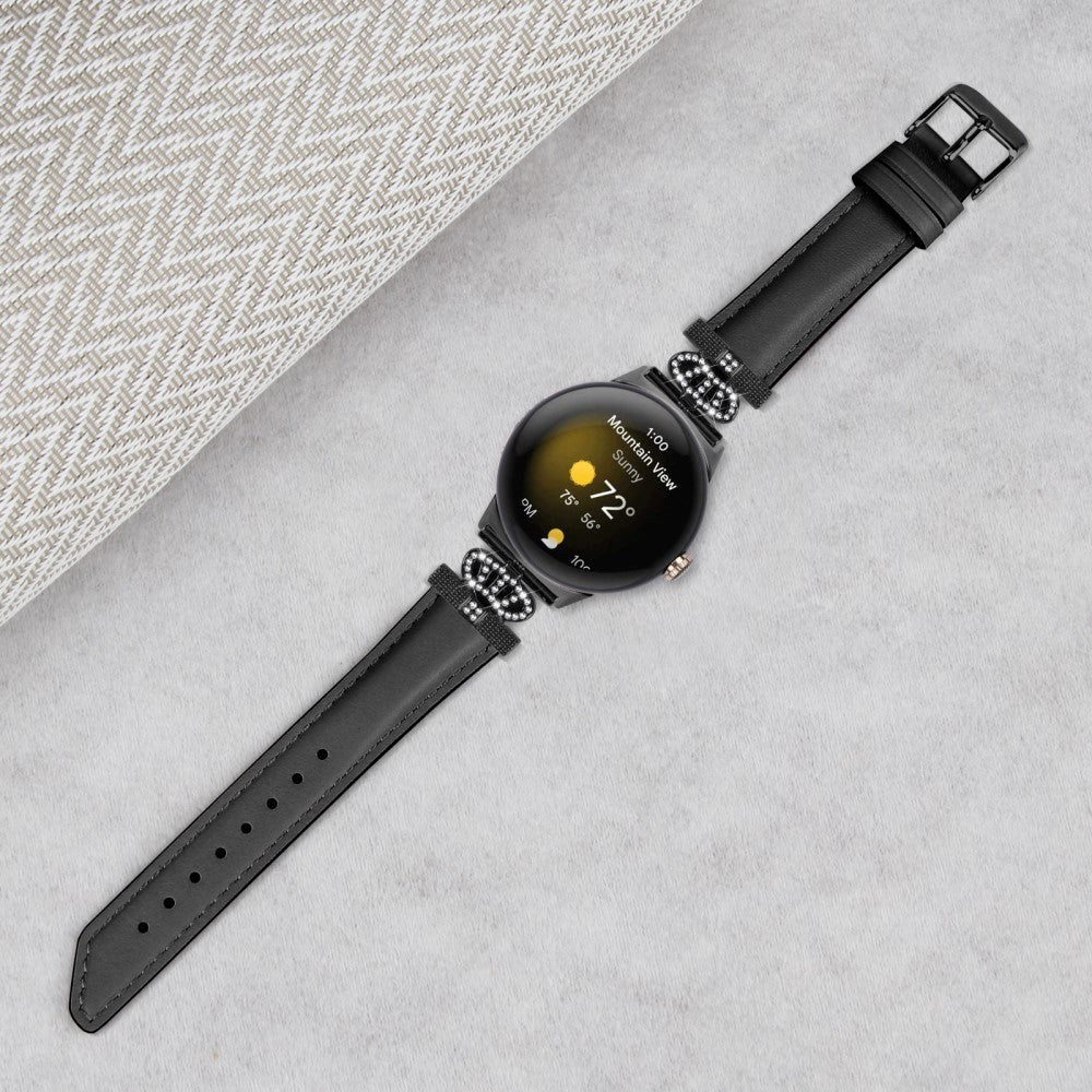 Google Pixel Watch 1 / 2 / 3 Kunstskinn Rem med Svart Rhinstenen Spenne - Svart