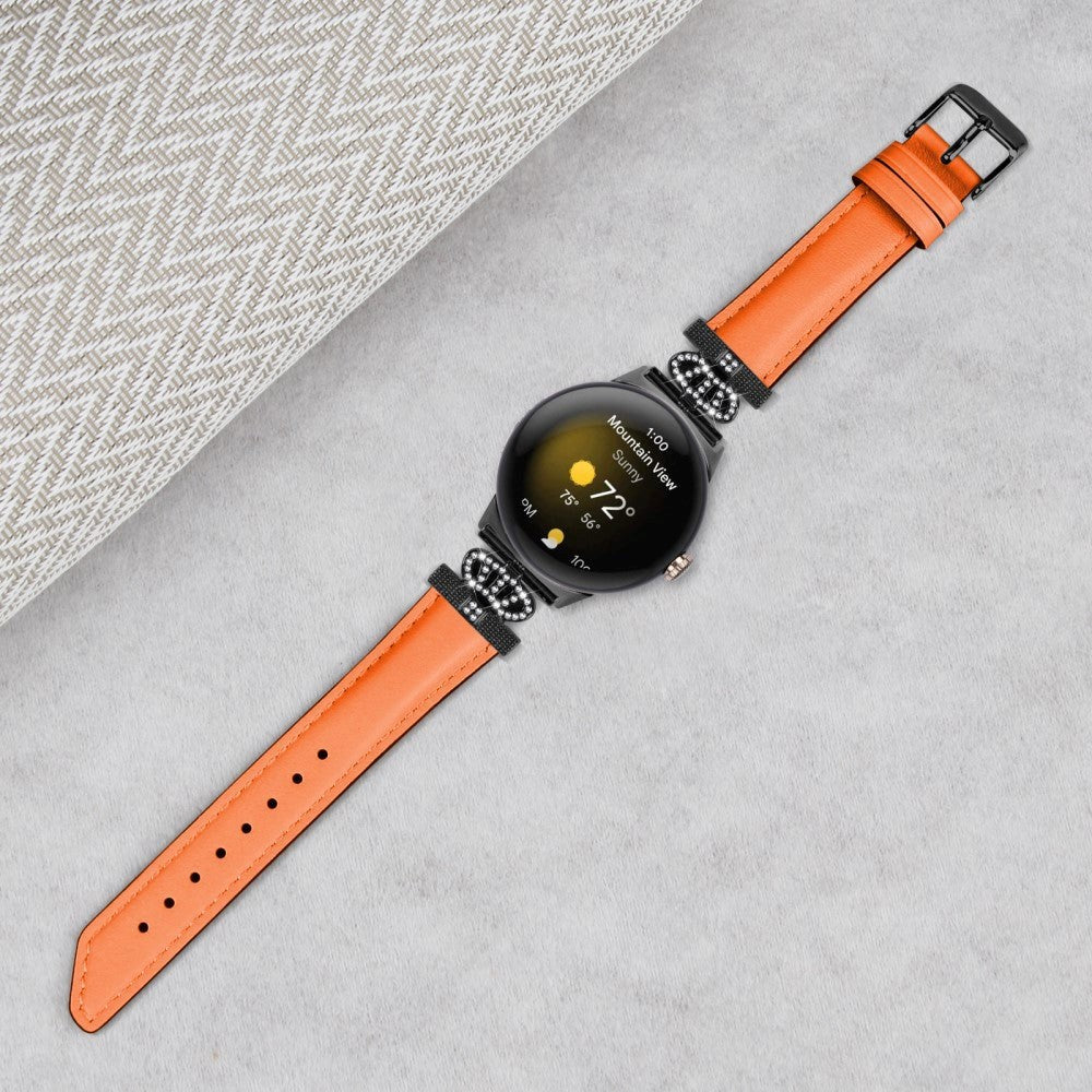 Google Pixel Watch 1 / 2 / 3 Kunstskinn Rem med Svart Rhinstenen Spenne - Oransje