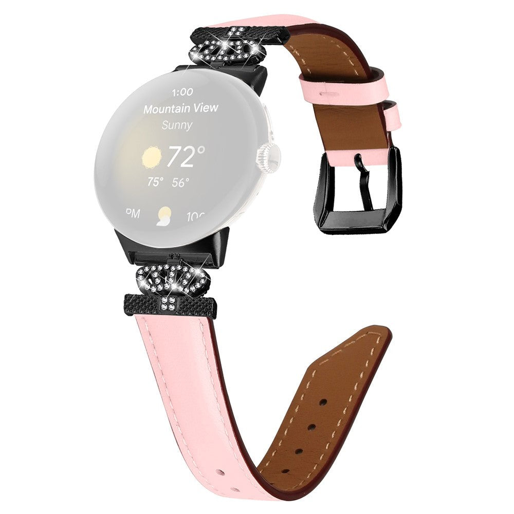 Google Pixel Watch 1 / 2 / 3 Kunstskinn Rem med Svart Rhinstenen Spenne - Rosa