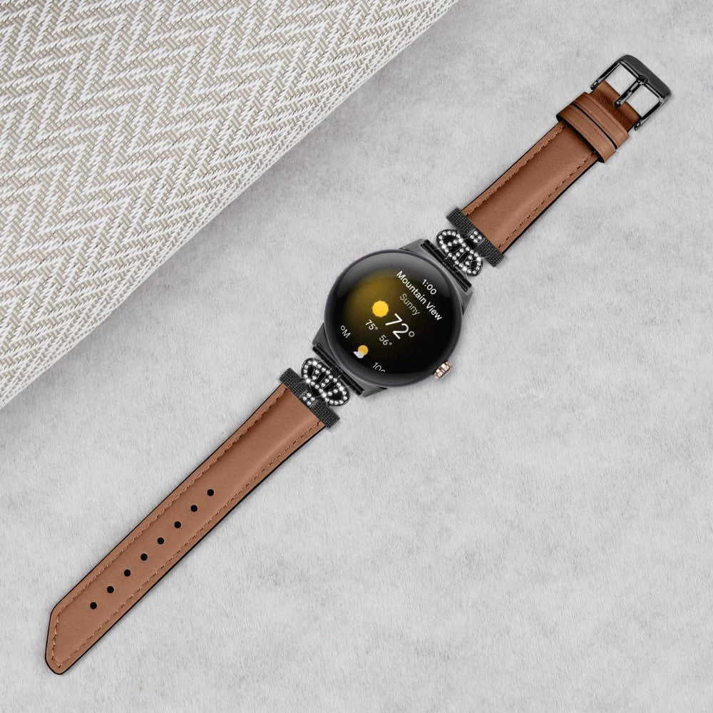 Google Pixel Watch 1 / 2 / 3 Kunstskinn Rem med Svart Rhinstenen Spenne - Brun