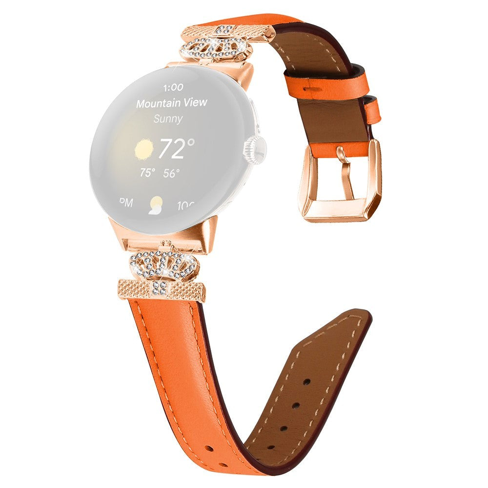 Google Pixel Watch 1 / 2 / 3 Kunstskinn Rem med Rose Gold Rhinstenen Spenne - Oransje