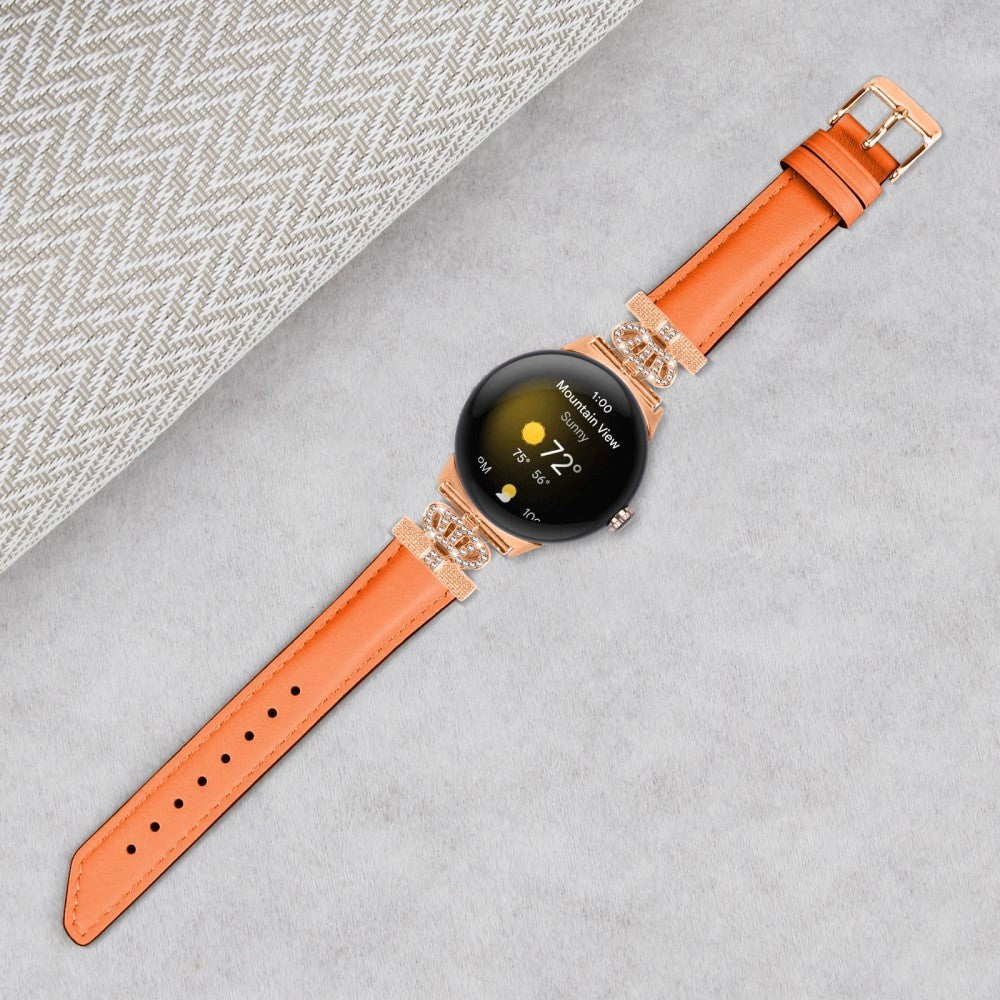 Google Pixel Watch 1 / 2 / 3 Kunstskinn Rem med Rose Gold Rhinstenen Spenne - Oransje