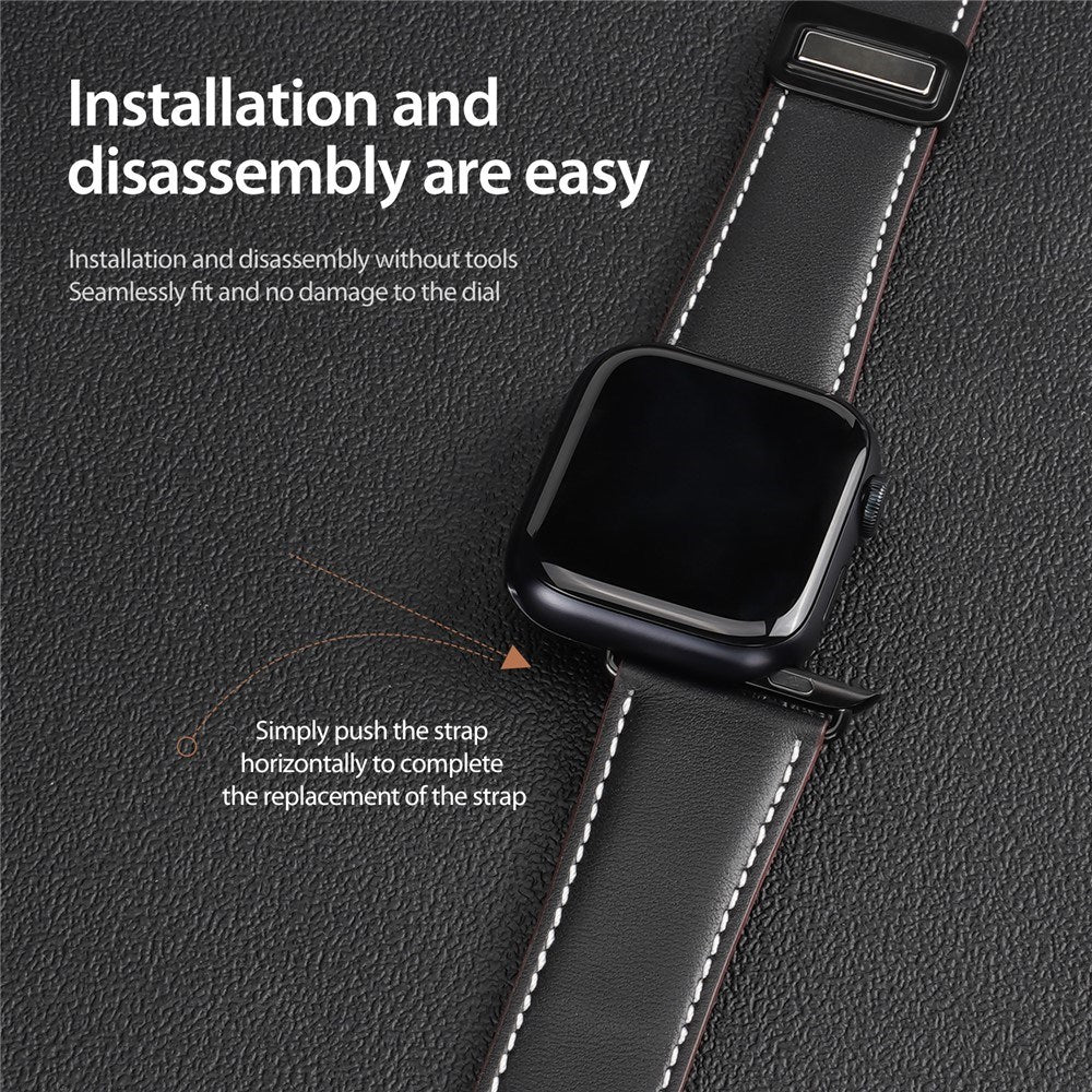 Apple Watch (42/44/SE/45/46/49 mm) DUX DUCIS Klokkerem i Kunstskinn – Svart