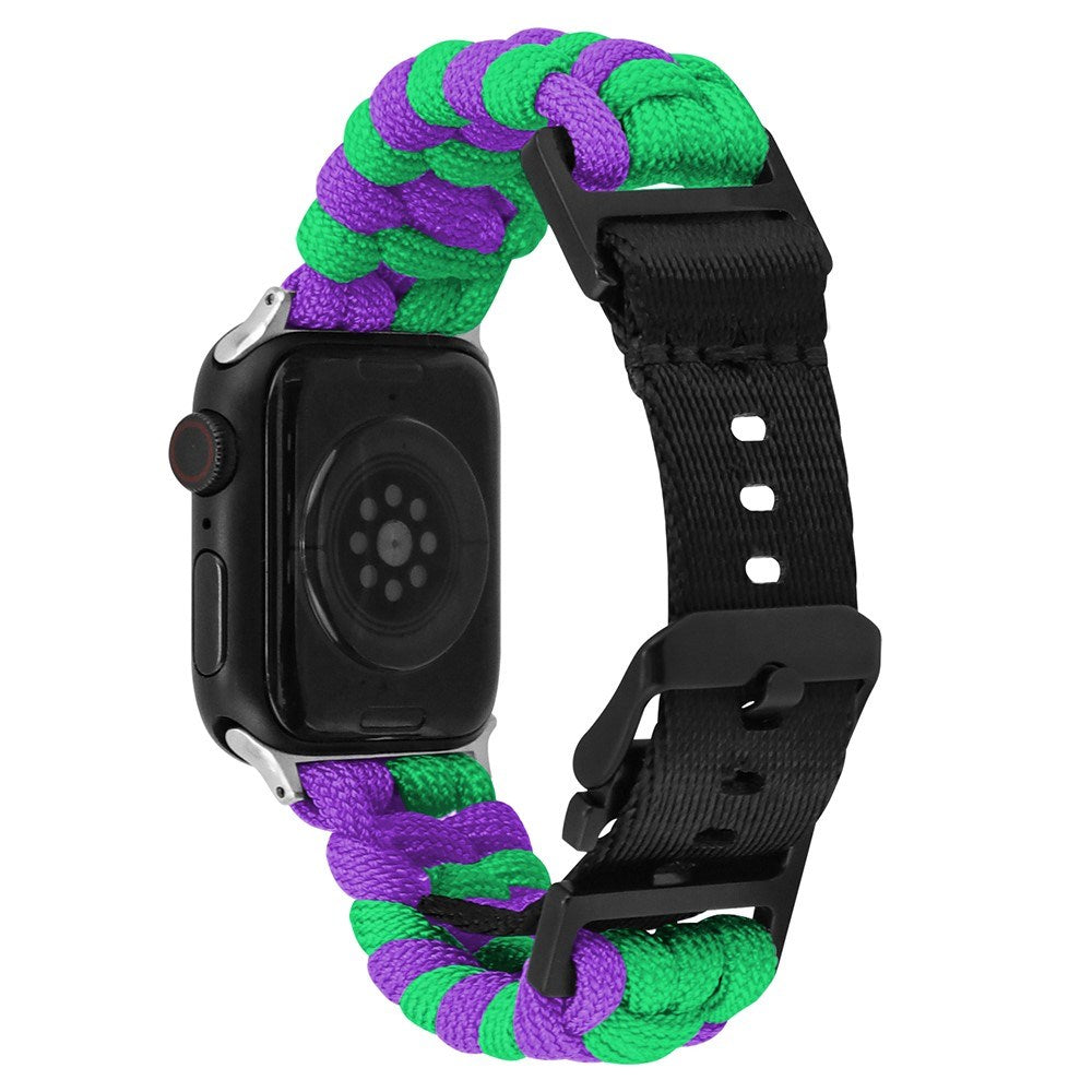 Apple Watch (38/40/SE/41/42mm) EIDERWOOD Flettet Nylon Reim - Lilla / Grønn