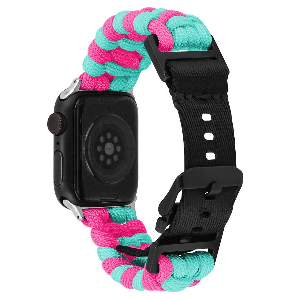 Apple Watch (42/44/SE/45/46/49mm) EIDERWOOD Flettet Nylon Reim - Blå / Rosa