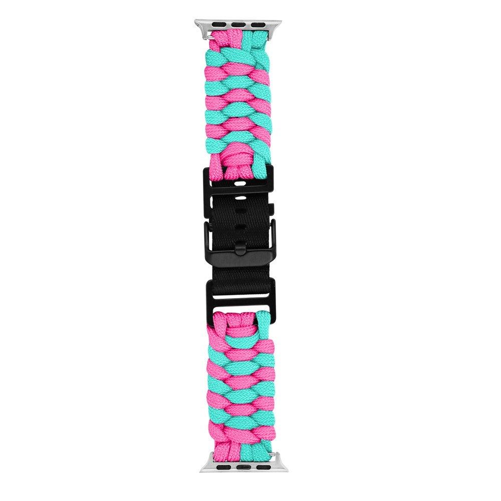 Apple Watch (42/44/SE/45/46/49mm) EIDERWOOD Flettet Nylon Reim - Blå / Rosa