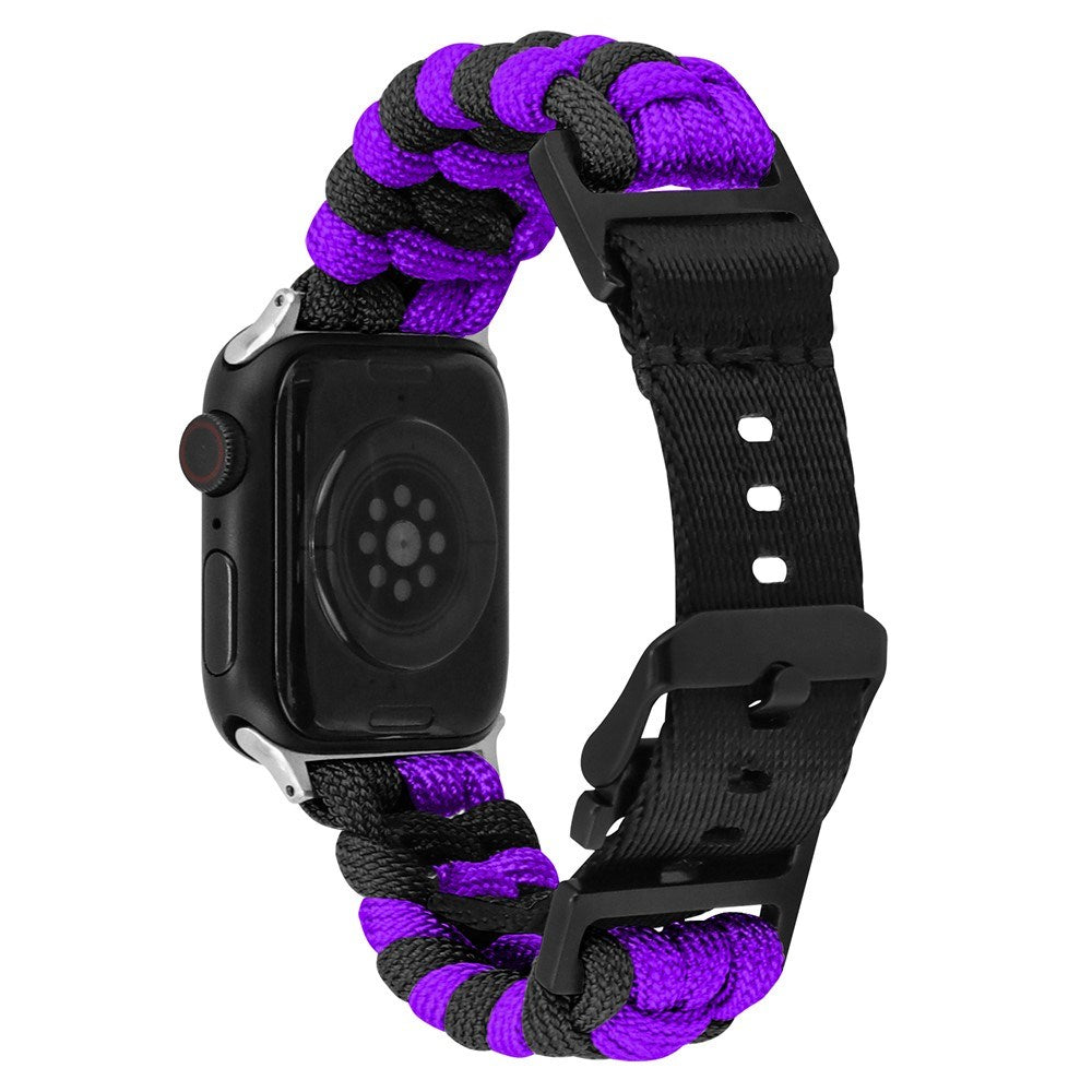 Apple Watch (42/44/SE/45/46/49mm) EIDERWOOD Flettet Nylon Reim - Lilla / Svart